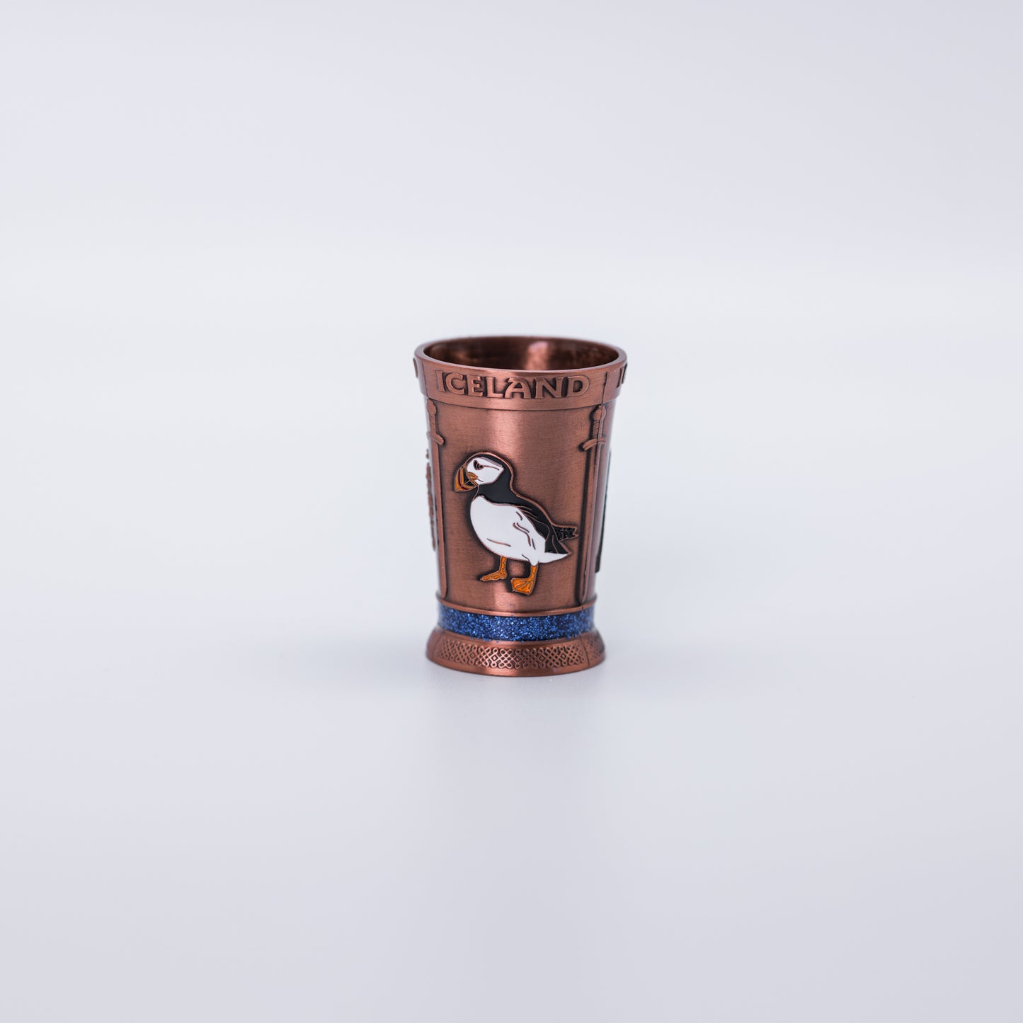 Skotglas stál (rósagull) - Skjaldarmerki/lundi/Hallgrímskirkja