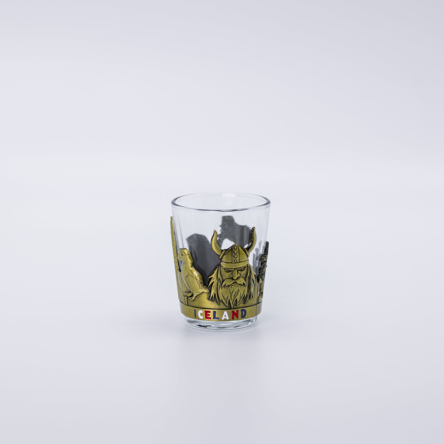 Skotglas gler/stál (gull) - Kennileiti Íslands